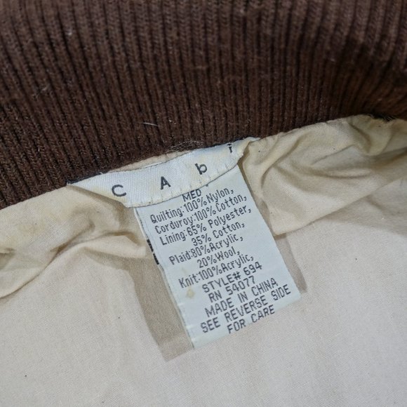 CAbi #694 Brown Quilted Vest Corduroy Trim Medium - Picture 7 of 9
